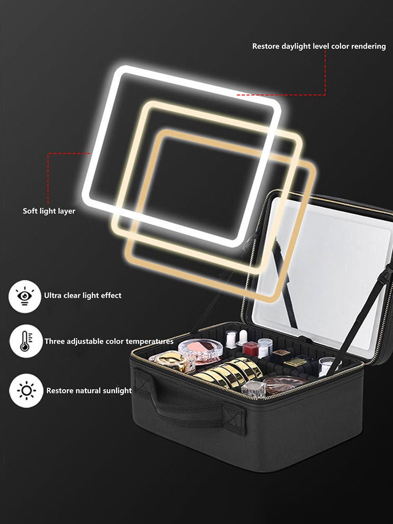 Illuminate Your Beauty: Large Capacity Cosmetic Bag with LED Mirror