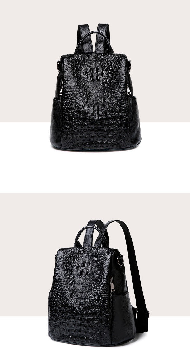 Genuine Leather Alligator Pattern Women's Backpack