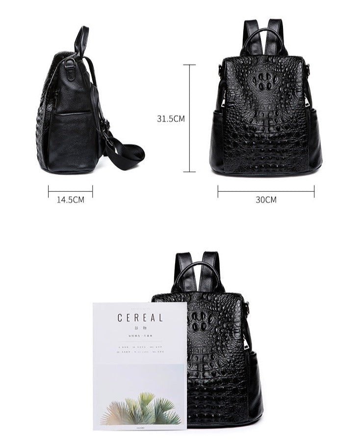 Genuine Leather Alligator Pattern Women's Backpack