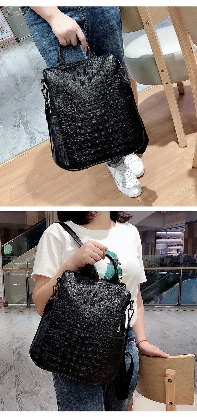 Genuine Leather Alligator Pattern Women's Backpack