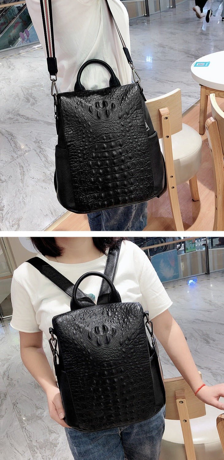 Genuine Leather Alligator Pattern Women's Backpack