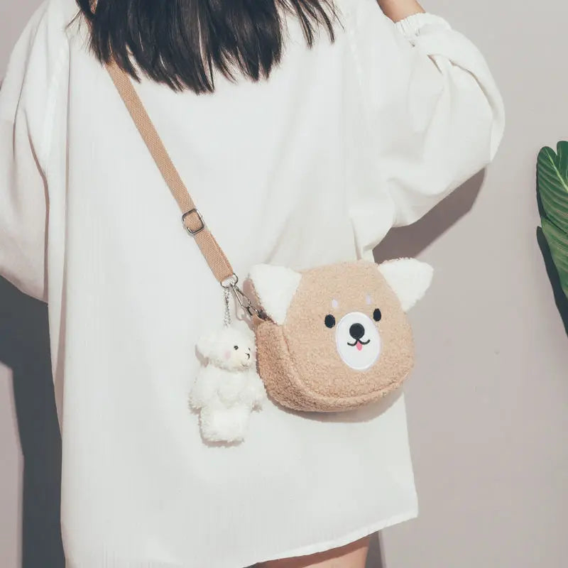 New Cute Cat Plush Women's Crossbody Bag Chain Handbag Mini Shoulder Messenger Bag Female Animal Pattern Purse Fashion Pouch