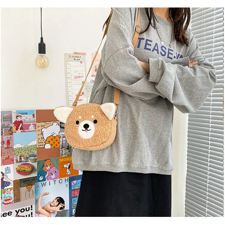 New Cute Cat Plush Women's Crossbody Bag Chain Handbag Mini Shoulder Messenger Bag Female Animal Pattern Purse Fashion Pouch