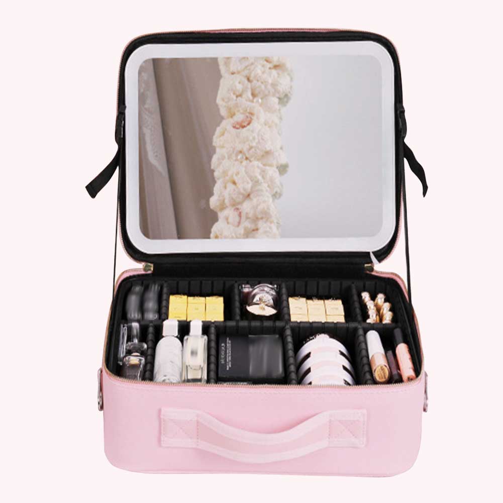 Illuminate Your Beauty: Large Capacity Cosmetic Bag with LED Mirror