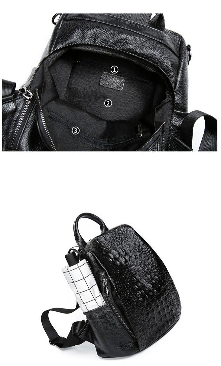 Genuine Leather Alligator Pattern Women's Backpack