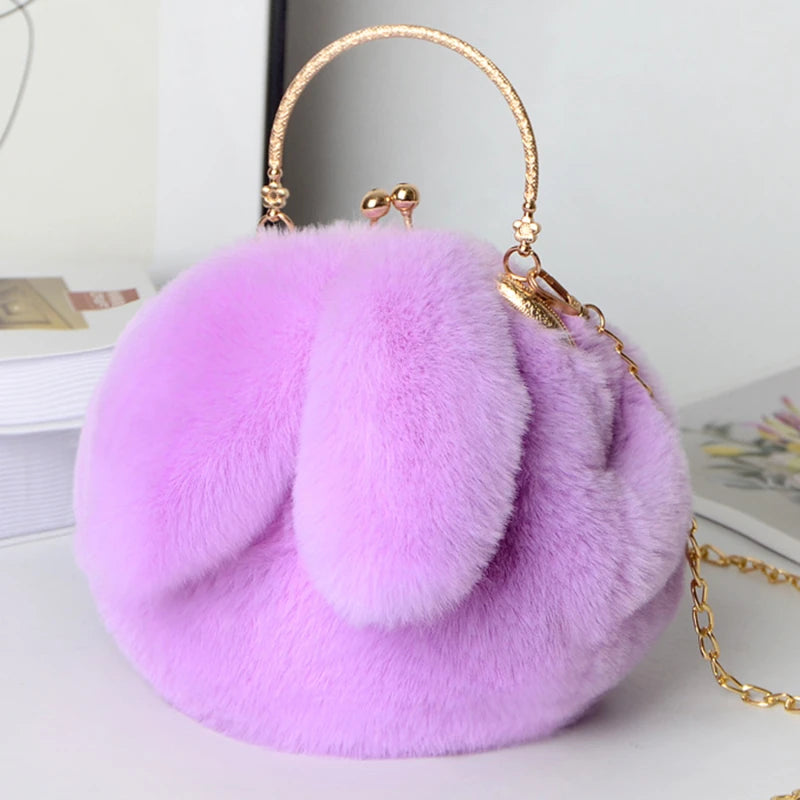 Sacs à bandoulière en peluche de lapin mignon pour femmes.