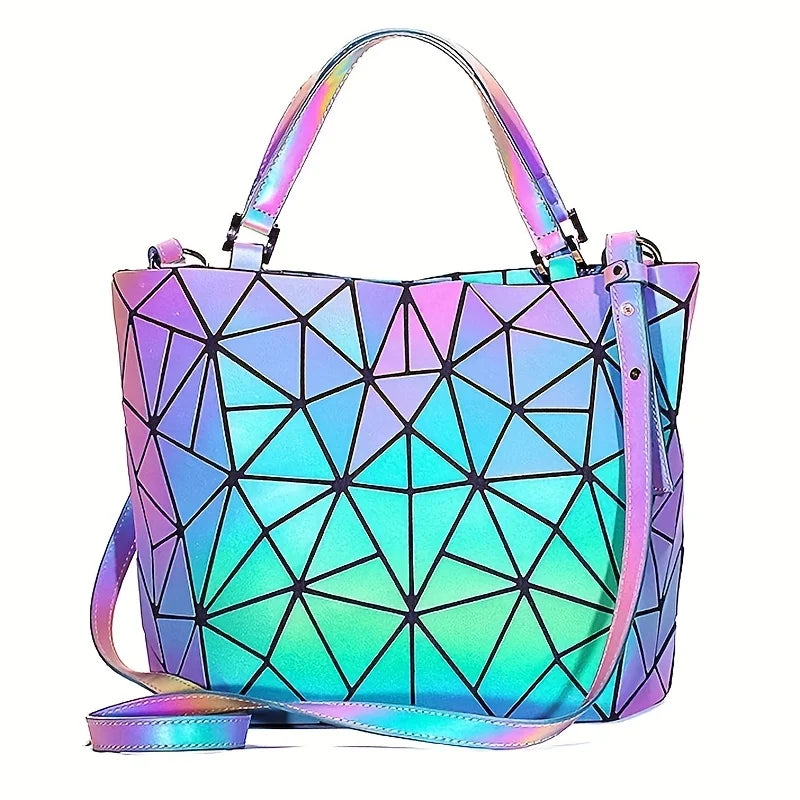 Large Capacity tote bag Diamond Luminous Shoulder Bag Fashion Dazzling Bucket bag Women's fold Deformation Office briefcase