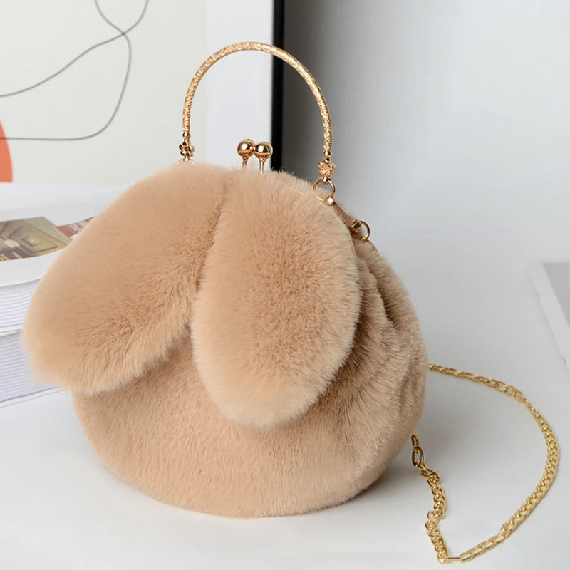 Sacs à bandoulière en peluche de lapin mignon pour femmes.