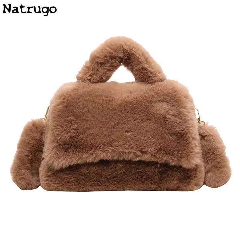 Women Big Handbag Faux Fur Handbags Lady Shoulder Bag Fashion Plush Handle Crossbody Bag Winter Fashion Brand Design