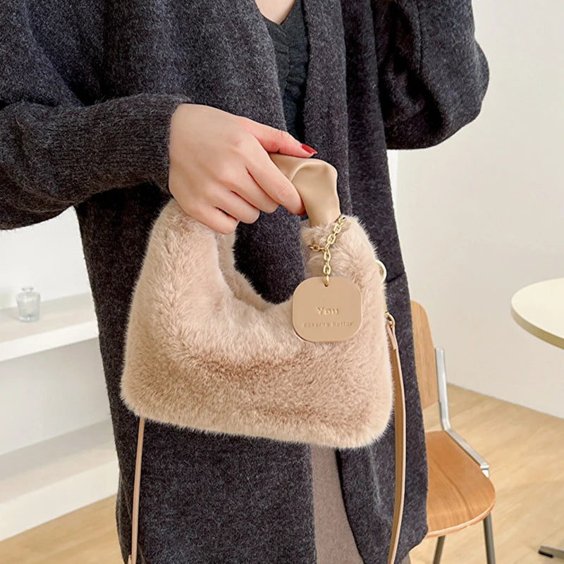 Woman Soft Plush Handbag Shoulder Bag New Fashion Autumn And Winter Korean Version Simple Crossbody Bag for Traveling Shopping