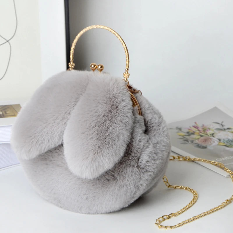 Sacs à bandoulière en peluche de lapin mignon pour femmes.