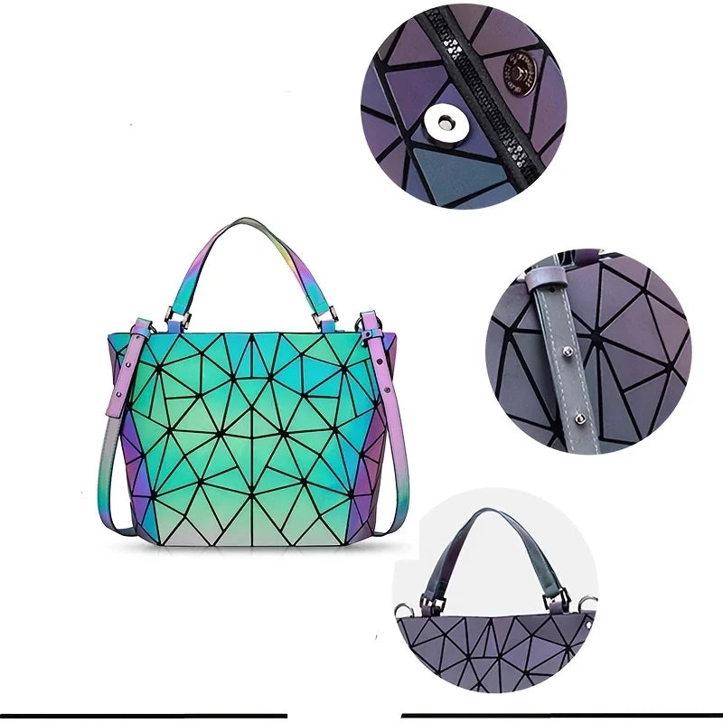 Large Capacity tote bag Diamond Luminous Shoulder Bag Fashion Dazzling Bucket bag Women's fold Deformation Office briefcase