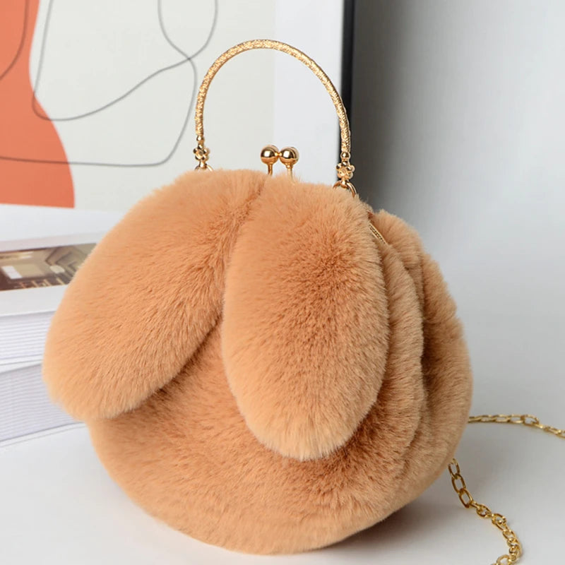 Sacs à bandoulière en peluche de lapin mignon pour femmes.