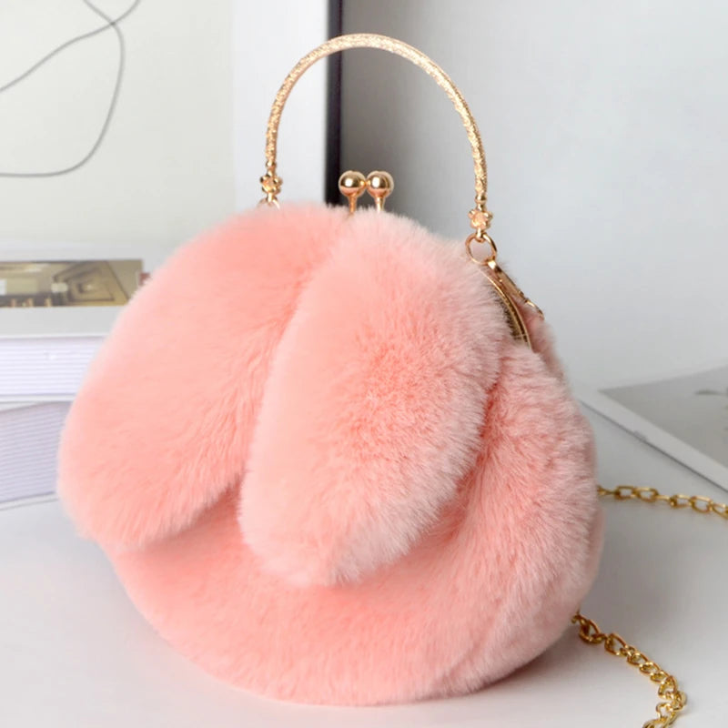 Sacs à bandoulière en peluche de lapin mignon pour femmes.