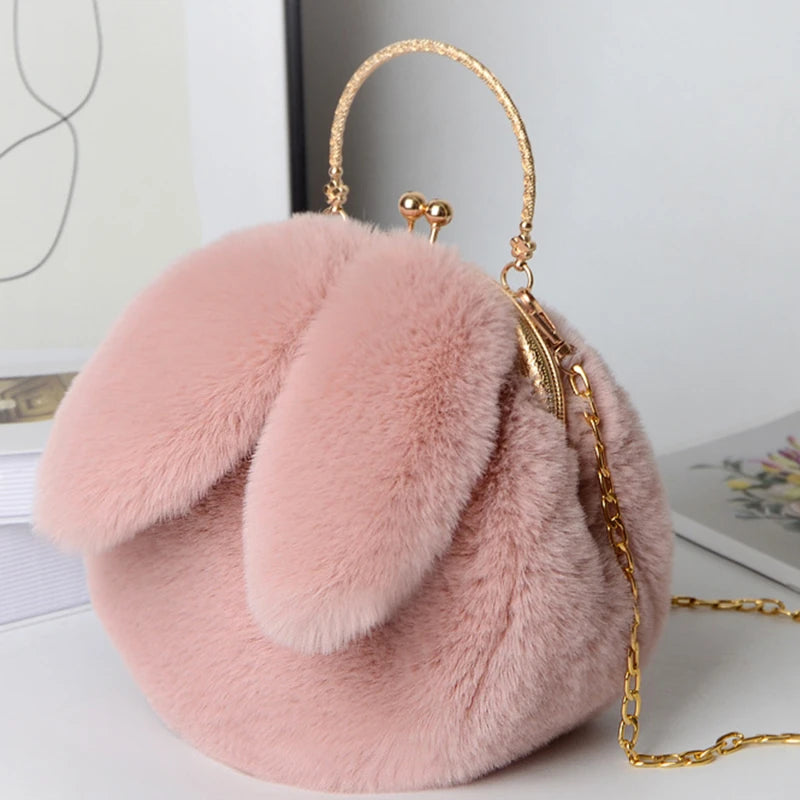 Sacs à bandoulière en peluche de lapin mignon pour femmes.