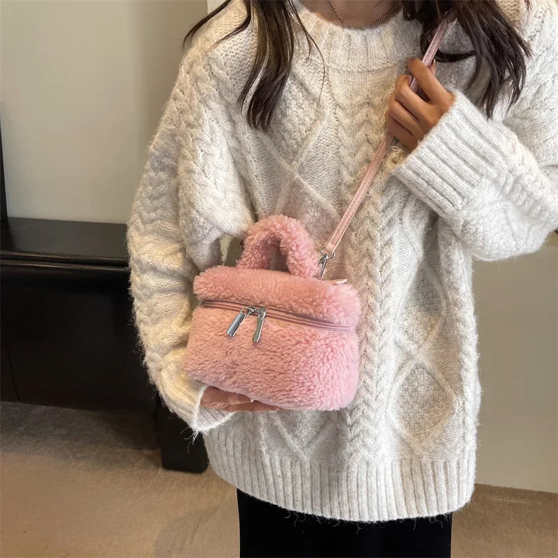 Sac à main et sac à main polyvalent en peluche en laine d'agneau, sacs à bandoulière à la mode pour femmes