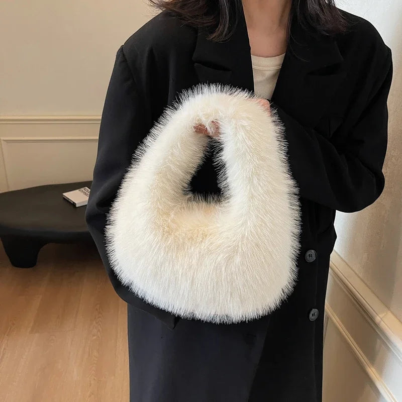 Petits sacs à bandoulière en fausse fourrure pour femmes, mignons, mode coréenne d'hiver, nouveaux sacs à main et bourses tendance, fourre-tout chaud.