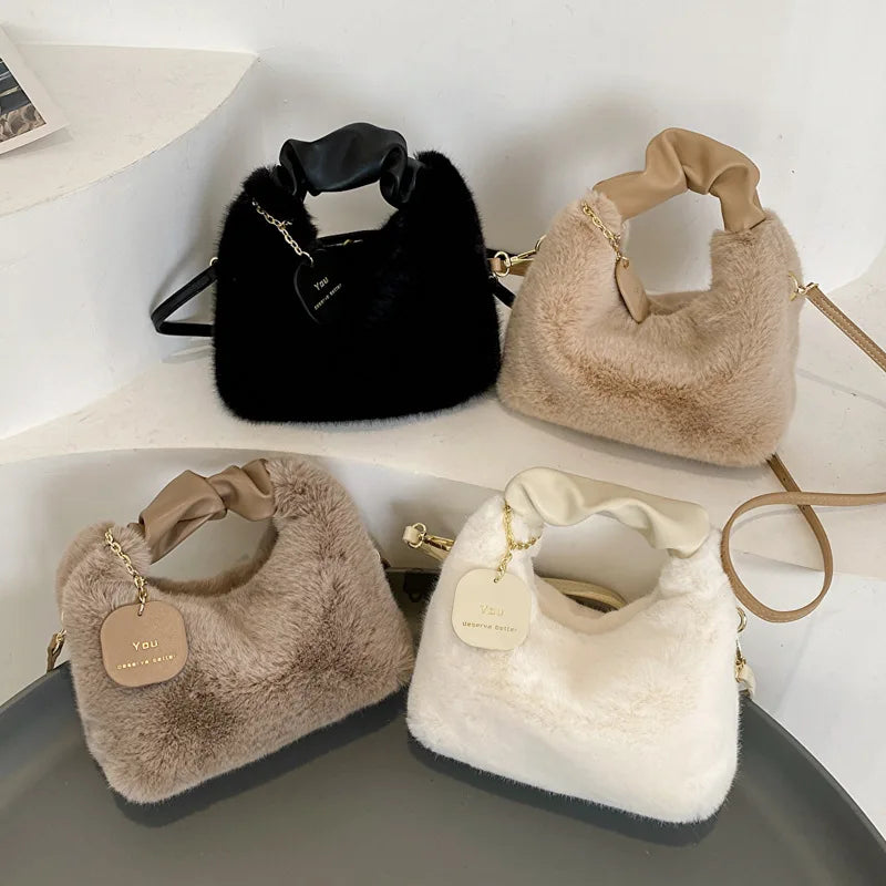 Woman Soft Plush Handbag Shoulder Bag New Fashion Autumn And Winter Korean Version Simple Crossbody Bag for Traveling Shopping