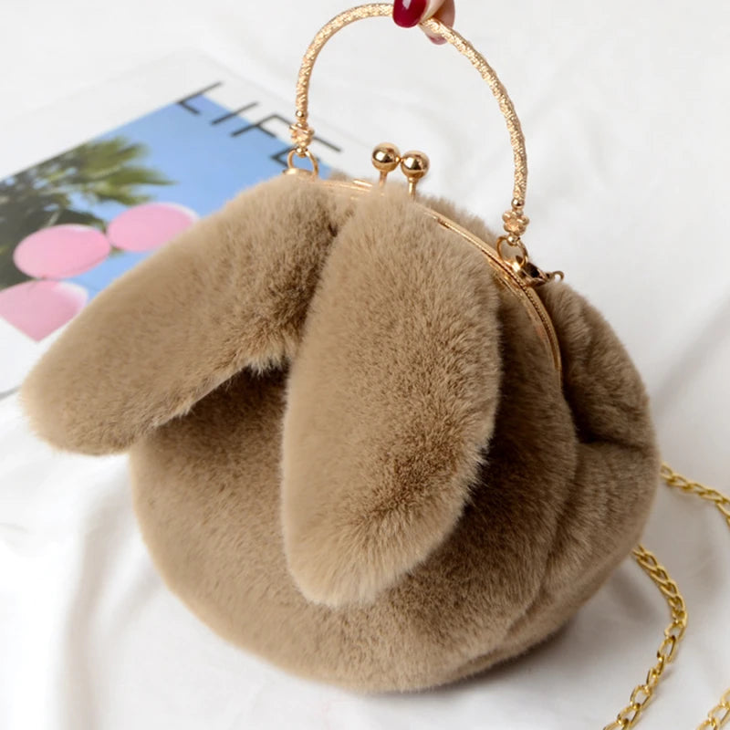 Sacs à bandoulière en peluche de lapin mignon pour femmes.