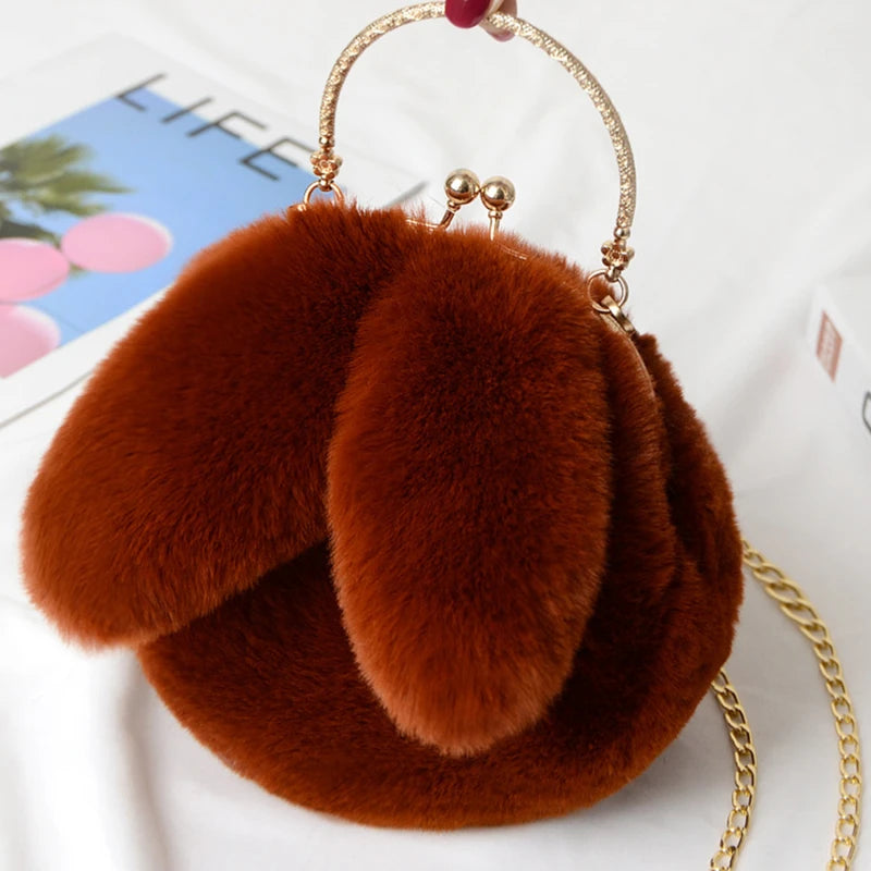 Sacs à bandoulière en peluche de lapin mignon pour femmes.