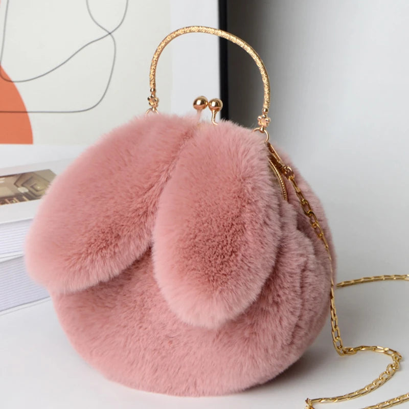 Sacs à bandoulière en peluche de lapin mignon pour femmes.