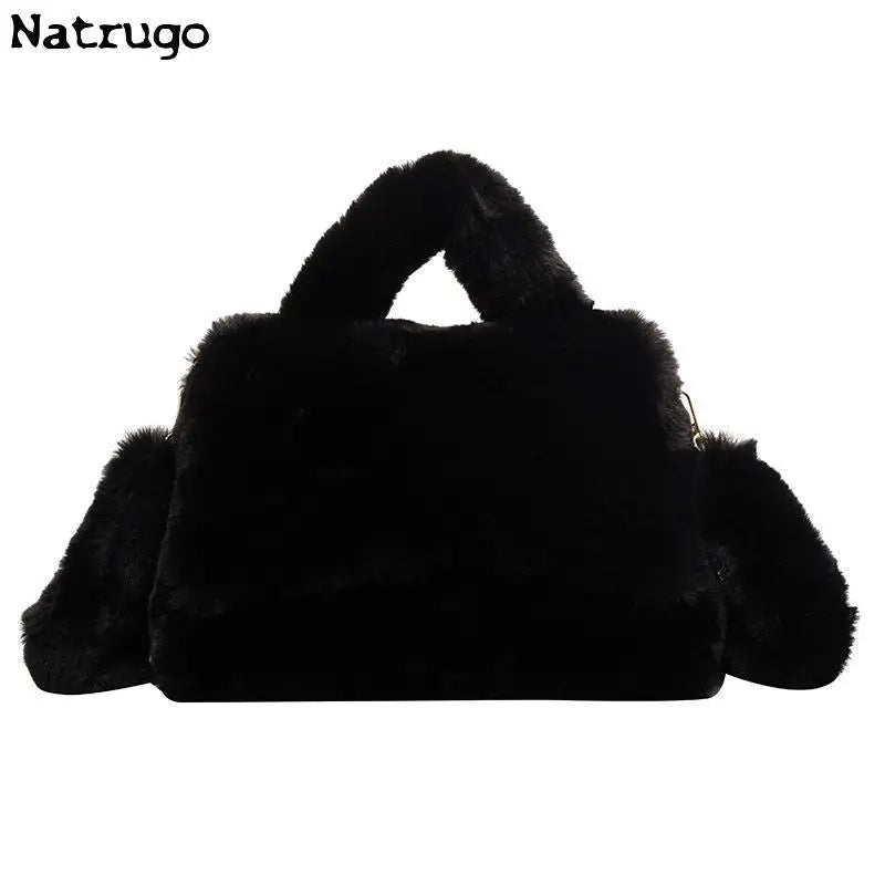 Women Big Handbag Faux Fur Handbags Lady Shoulder Bag Fashion Plush Handle Crossbody Bag Winter Fashion Brand Design