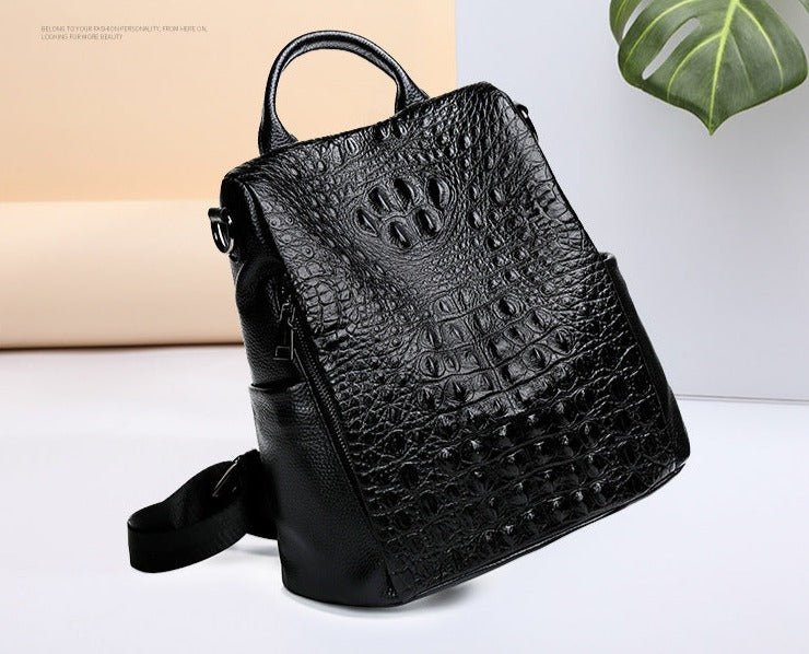 Genuine Leather Alligator Pattern Women's Backpack