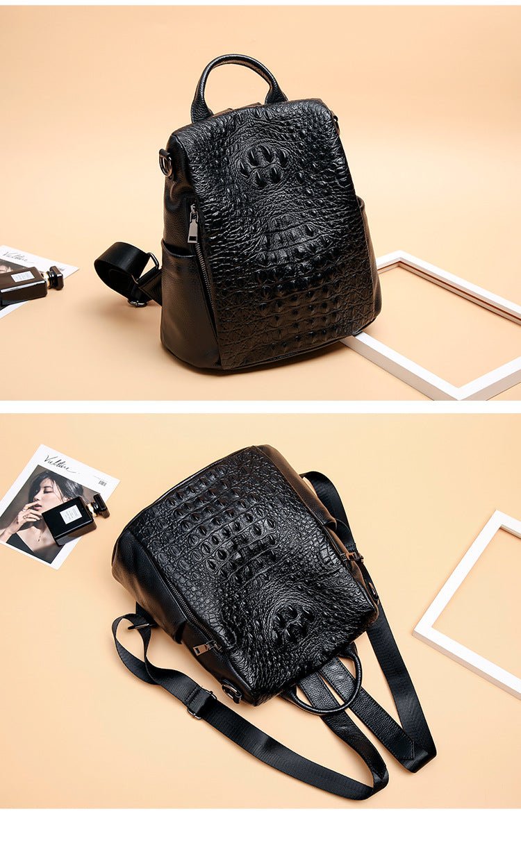 Genuine Leather Alligator Pattern Women's Backpack