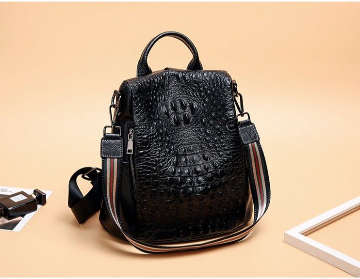 Genuine Leather Alligator Pattern Women's Backpack