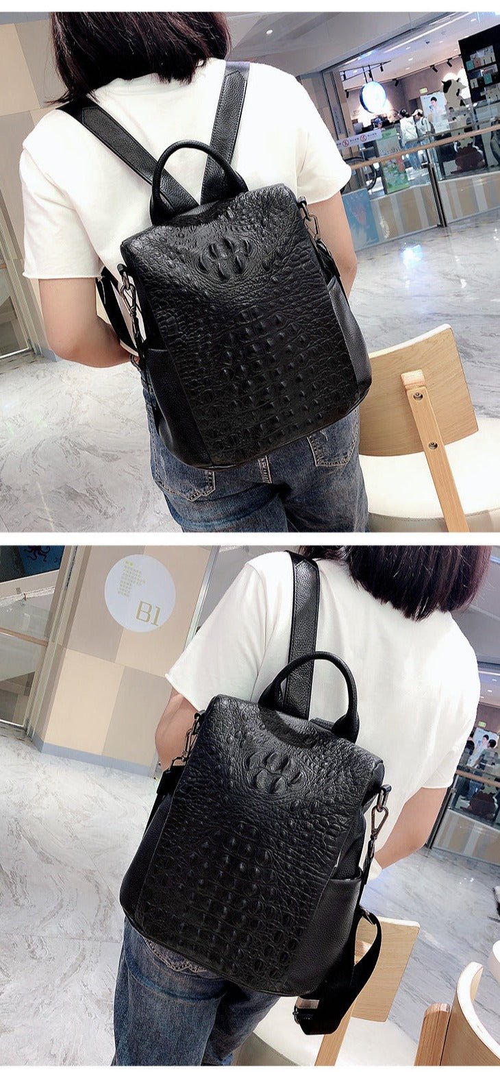 Genuine Leather Alligator Pattern Women's Backpack