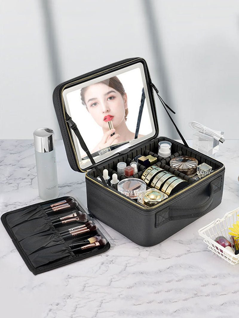 Illuminate Your Beauty: Large Capacity Cosmetic Bag with LED Mirror